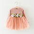 Autumn New Baby Girl Waist Flower Long Sleeve Dress Girl Mesh Princess Dress